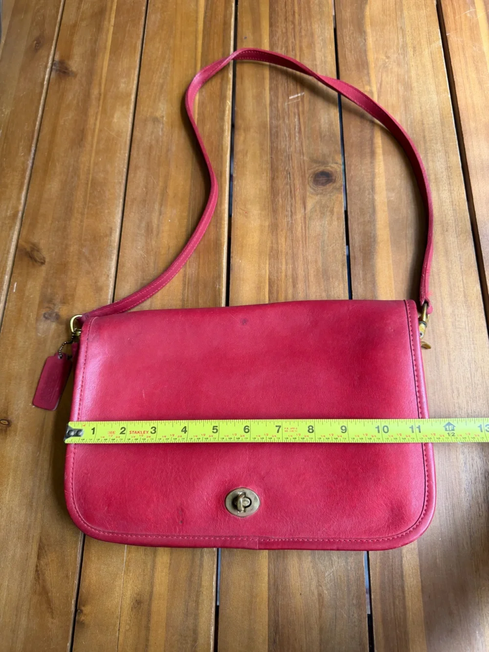 Vintage Coach Red Leather Shoulder Bag with Turn-Lock